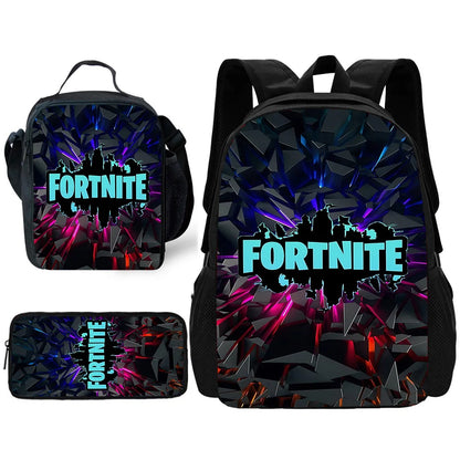 Mochila Escolar Infantil com Lancheira e Estojo, Design de Jogo Popular F-FortniteS, Mochila Escolar para Rapazes e Raparigas, Presente Ideal