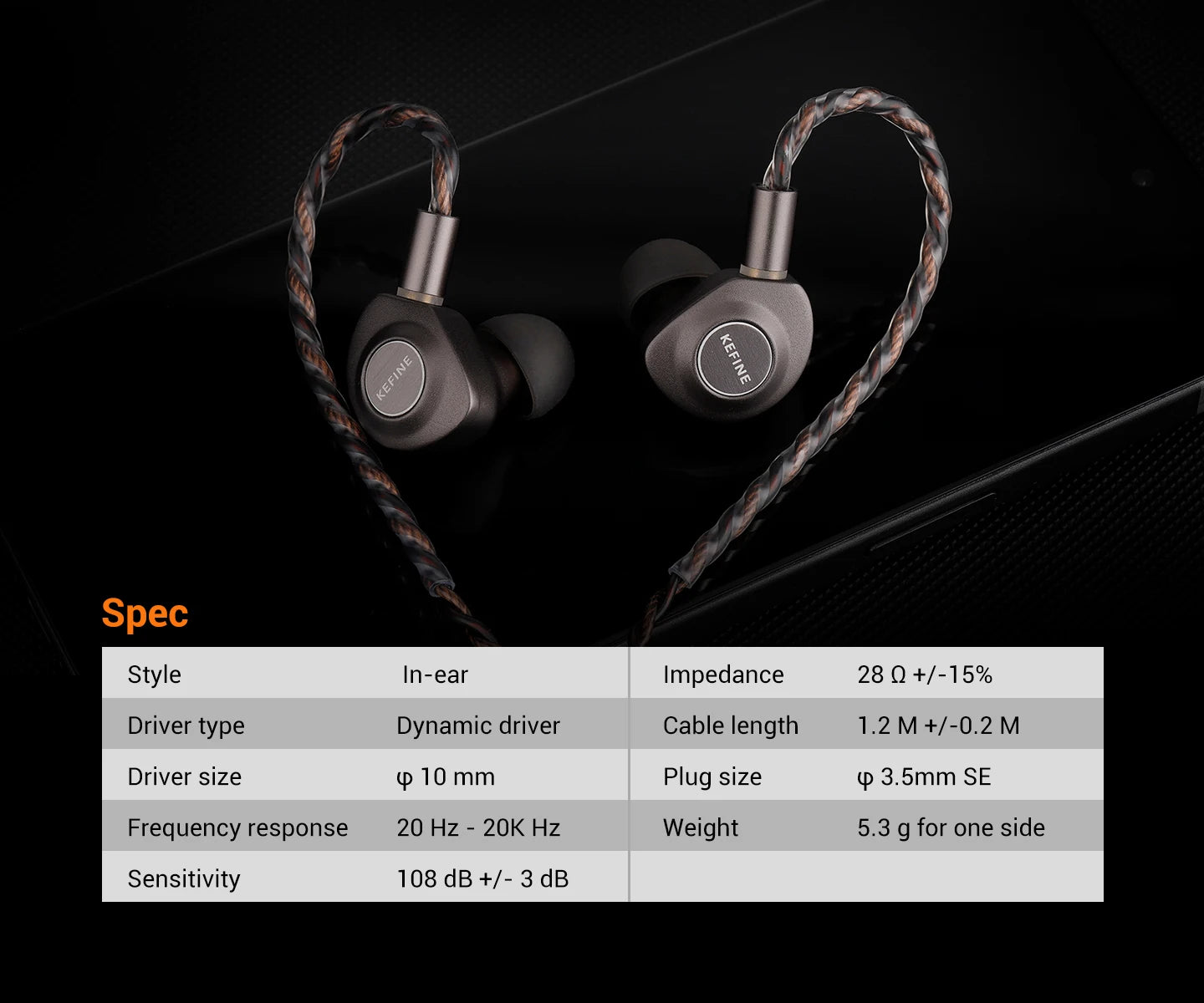 KEFINE Delci HiFi Wired IEM Earphones with 10mm DLC+PU Dynamic Driver, CNC Metal Housing, Detachable 0.78mm 2Pin Cable