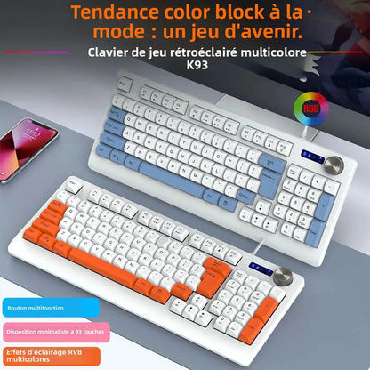 93 Keys Wired RGB Gaming Keyboard Two Tone PBT Ball Keycaps Mechanical Feeling Portable Keyboard for Laptop Office Gamer Typing