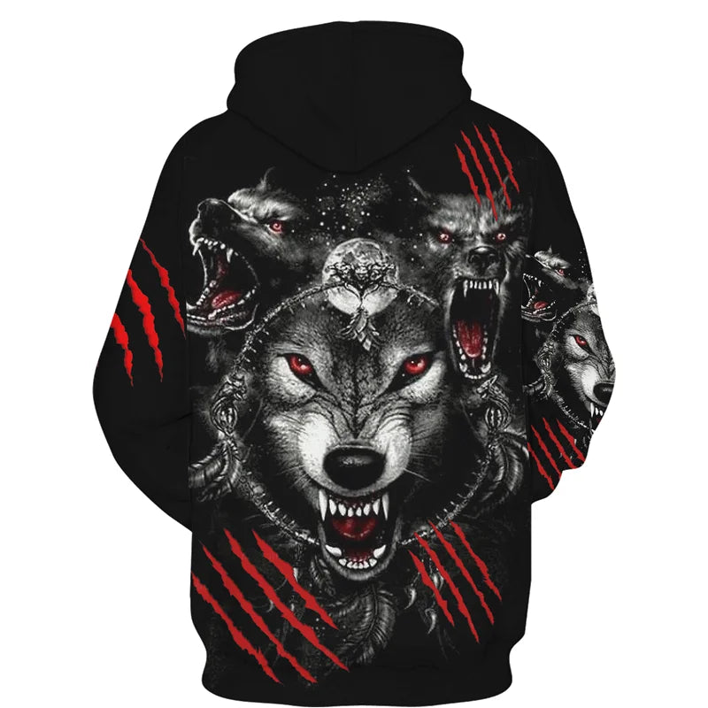 Sweat à capuz com fecho e estampado 3D de lobo, estilo streetwear, para homem/mulher, casaco com capuz unissexo casual hip-hop