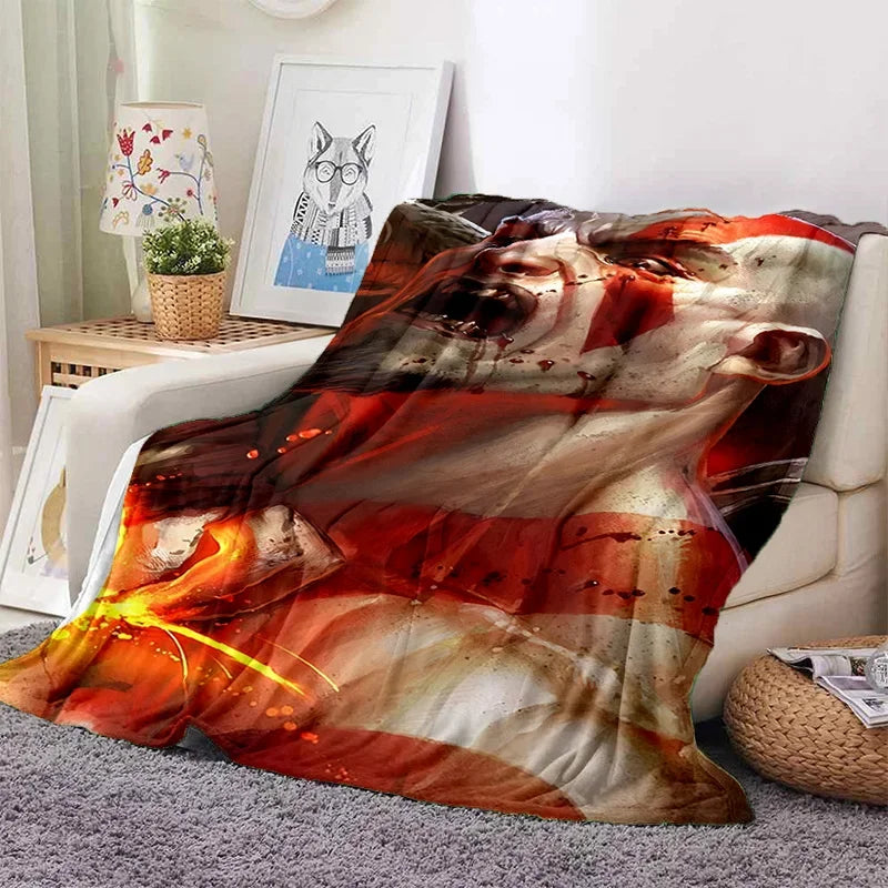 God of War Games Kratos Cartoon 3D Soft Blankets,Keep Warm Throw Blanket Comfortable Blanket for Picnic Beds Sofa Home Bedroom