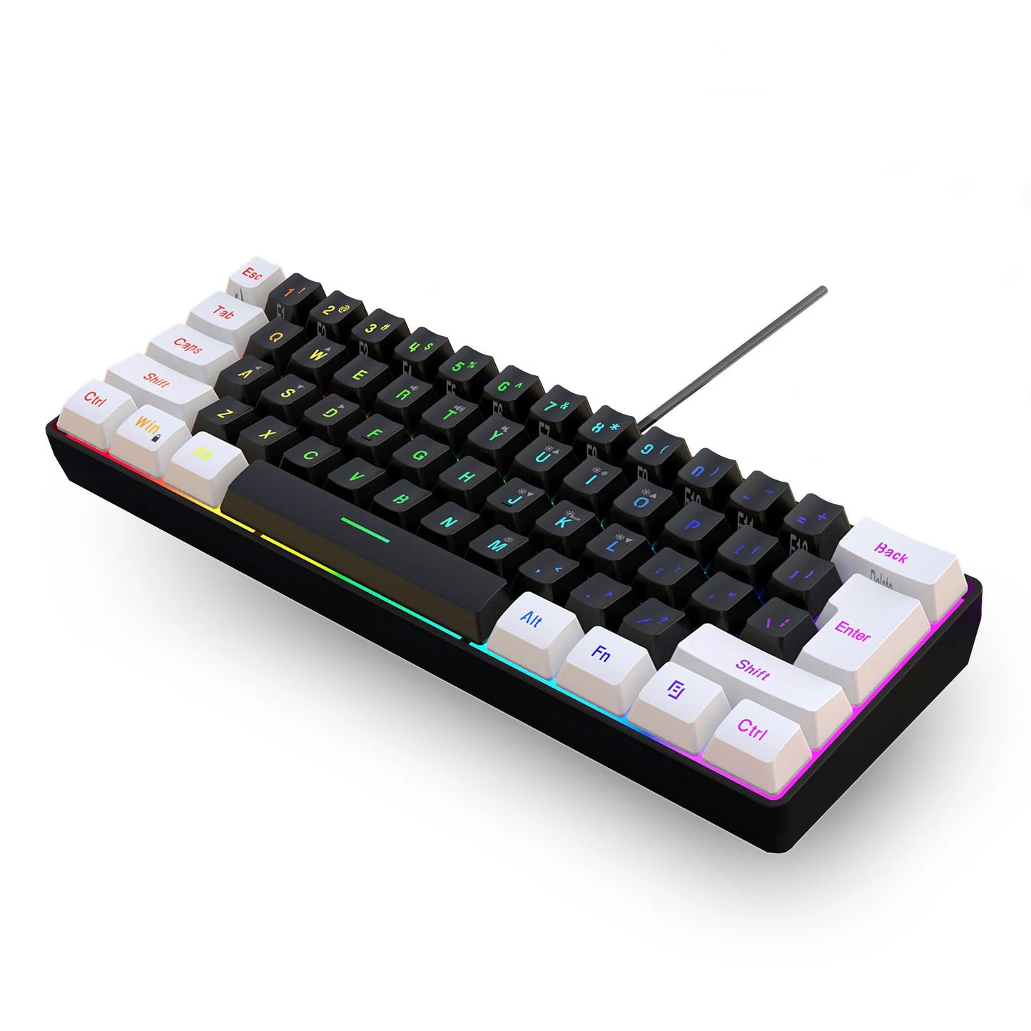 60% Gaming Keyboard Wired RGB Backlit Mini 61 Keys Membrane Keyboard Anti-Ghosting No-Conflict Ultra-Compact for Gamers