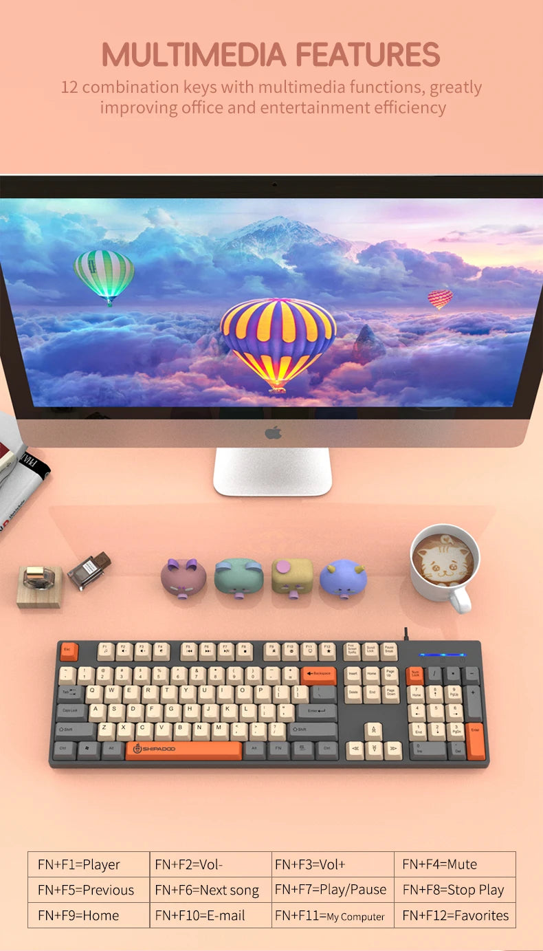 104Keys Wired Gaming Keyboard Ergonomics Splash Water Colorful ABS Wear-resistant Keycaps Keyboards with Technology Light Key