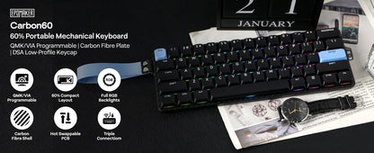 EPOMAKER Carbon60 60% QMK/VIA ANSI VIA Wired/Bluetooth 5.0/2.4GHz Wireless Portable Mechanical Keyboard Carbon Fiber Case