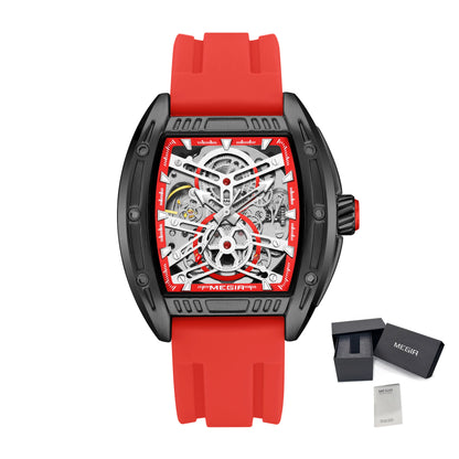 2026 Men's Automatic Mechanical Watch with Stainless Steel Case Silicone Band Skeleton Dial Waterproof Sport Wristwatch