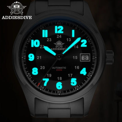ADDIESDIVE Men's Retro Mechanical Watch Sapphire Mirror Glass Stainless Steel Watch BGW9 Luminous 200m Waterproof Analog Watch
