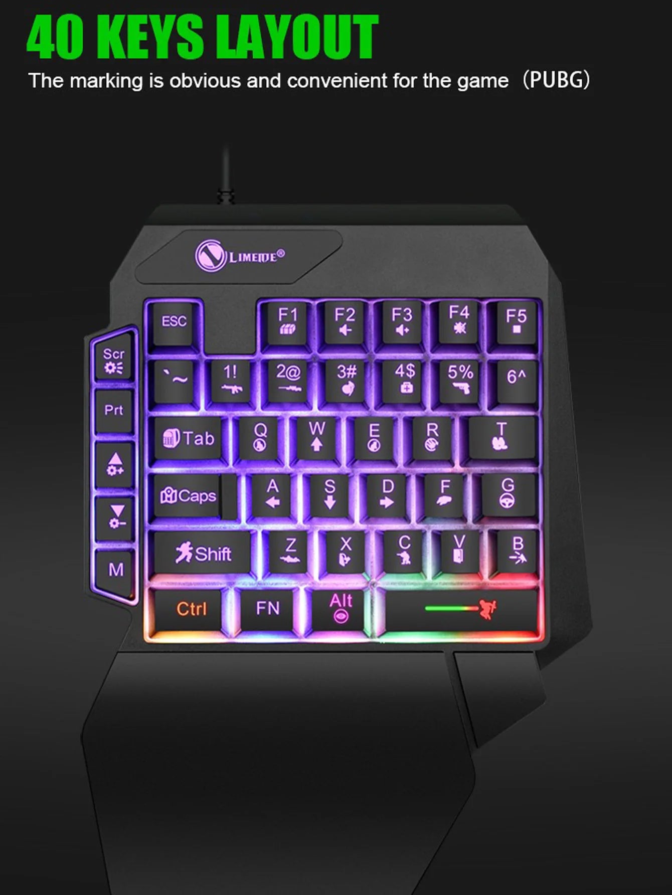 T-WOLF Mechanical One-Handed Gaming Keyboard, Wired RGB Mechanical Gaming Keypad with Ergonomic Wrist Rest, USB Mini Gaming Keyboard for PC & Laptop