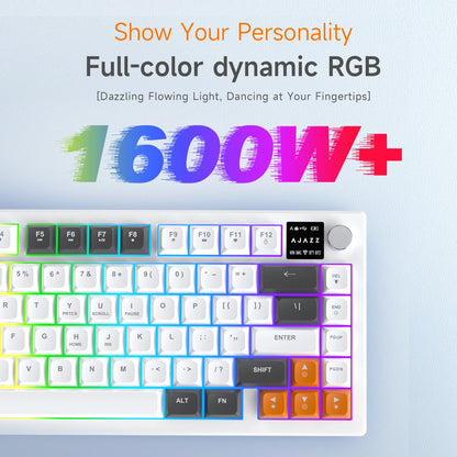 AJAZZ AF82 Low-Profile Electrostatic Keyboard Tri-Mode Wireless 75% Mechanical Gaming Keyboard with Display Screen, Hot-Swappable, 4000mAh Battery