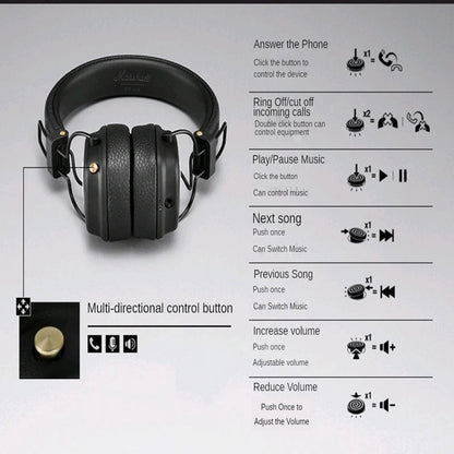 Marshall Major III Wireless Bluetooth Headphones with Deep Bass, Active Noise Cancelling, Foldable Over-Ear Wireless Headphones with Microphone
