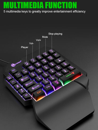 T-WOLF Mechanical One-Handed Gaming Keyboard, Wired RGB Mechanical Gaming Keypad with Ergonomic Wrist Rest, USB Mini Gaming Keyboard for PC & Laptop