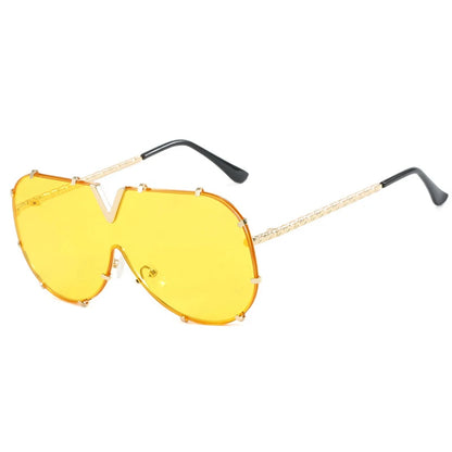 Trendy Rivets Metal Frame Oversized Pilot Women Sunglasses Brand Design Men Sunglass UV400 Outdoor Driving Travel Luxury Goggles
