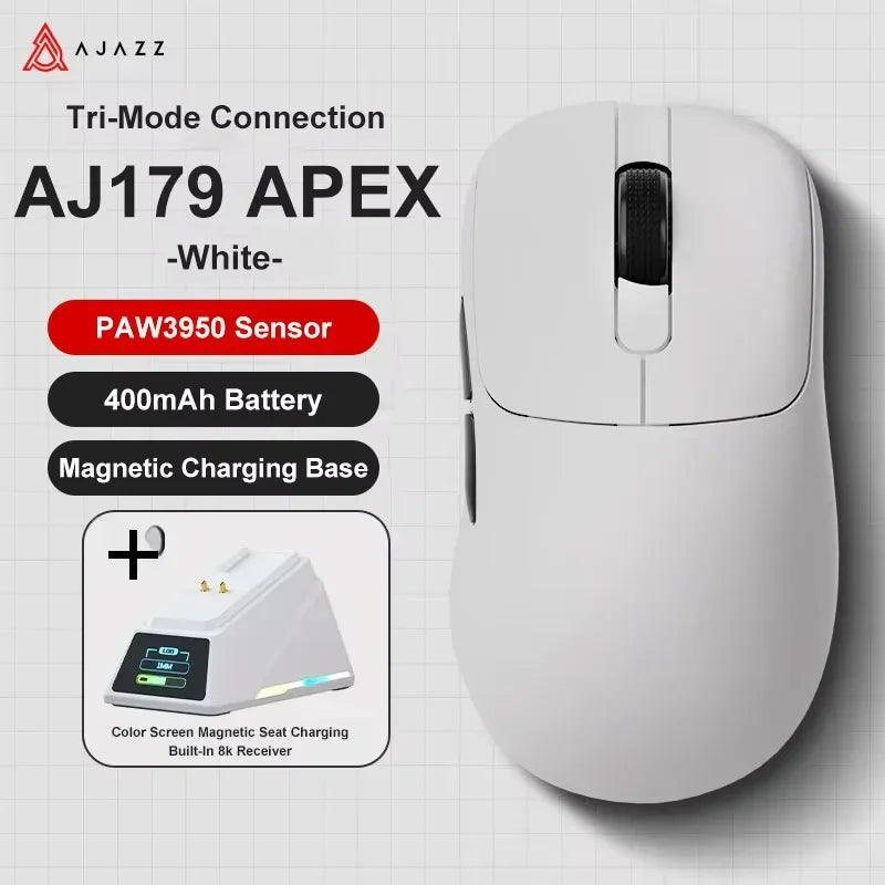 Ajazz AJ179 APEX langaton pelihiiri värinäytöllisellä telakalla, Bluetooth, PAW3395, 400mAh akku, 8000Hz virkistystaajuus