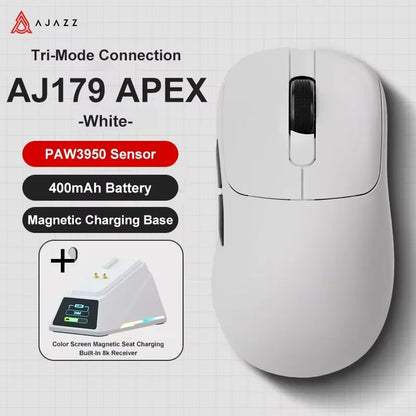Ajazz AJ179 APEX langaton pelihiiri värinäytöllisellä telakalla, Bluetooth, PAW3395, 400mAh akku, 8000Hz virkistystaajuus