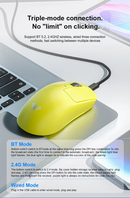 AULA SC680 Wireless Gaming Mouse, Tri-Mode Bluetooth 5.0/2.4G/Wired Gaming Mouse with PAW3395 Sensor, 26000 DPI Super Lightweight Gaming Mouse for PC, Mac & Laptop