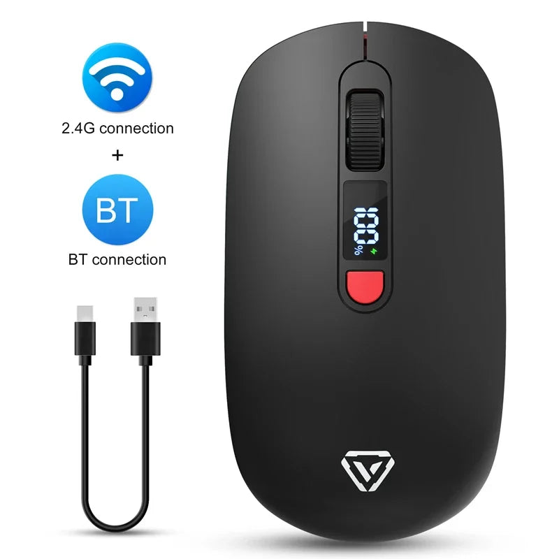 Lenovo Wireless Mouse Bluetooth 2.4G Rechargeable Silent Mouse with Smart Display, Dual Mode Bluetooth Wireless Mouse for Laptop, Desktop & Office
