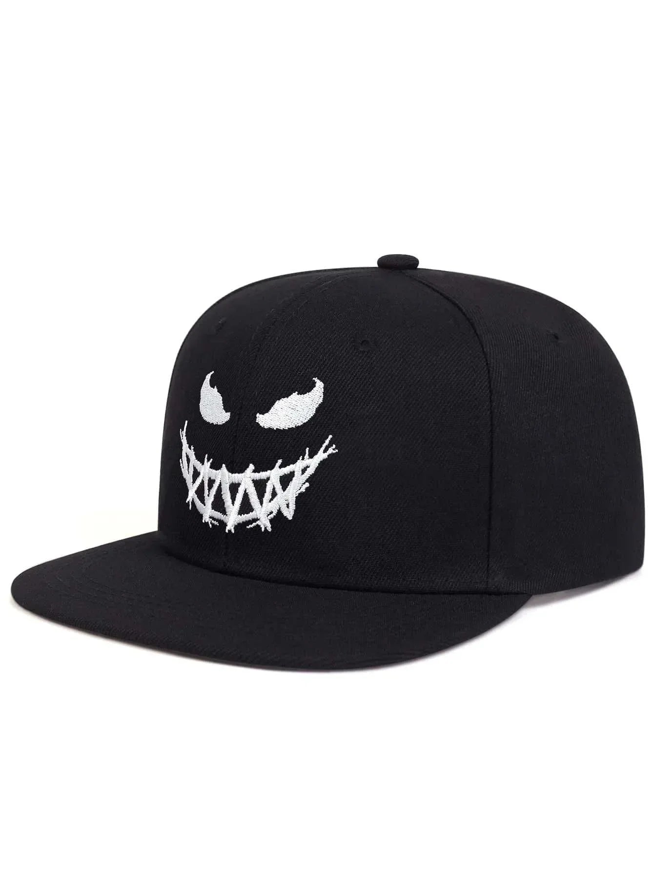 Wide-Brim Baseball Cap 100% Cotton, UV Protection Adjustable with Grin Embroidery & Face Slimming Design