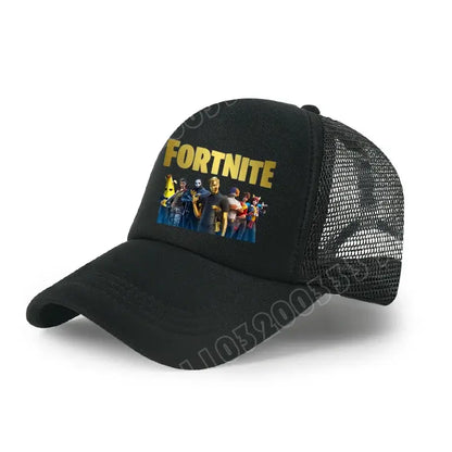 Детска бейзболна шапка Fortnite с принт в анимационен игрови стил, лятна дишаща мрежеста шапка с регулируема козирка, подарък за детски рожден ден