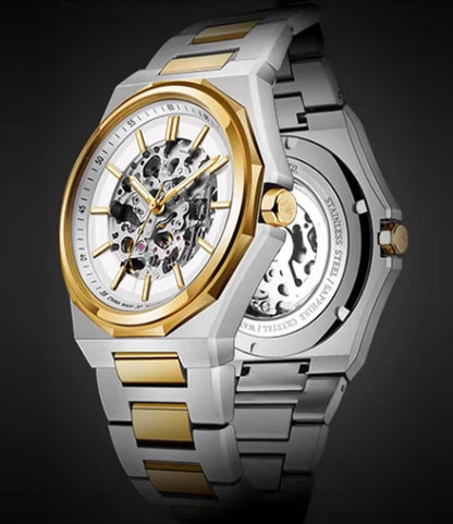 Shanghai Watch Dual Skeletonized Automatic Mechanical Watches 41mm Luminous Sapphire Men's Wristwatch 316L Stainless Steel S8008