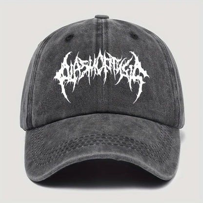 Retro style washed baseball cap with white print,men's and women's adjustable snap button for sun protection,casual outdoor wear
