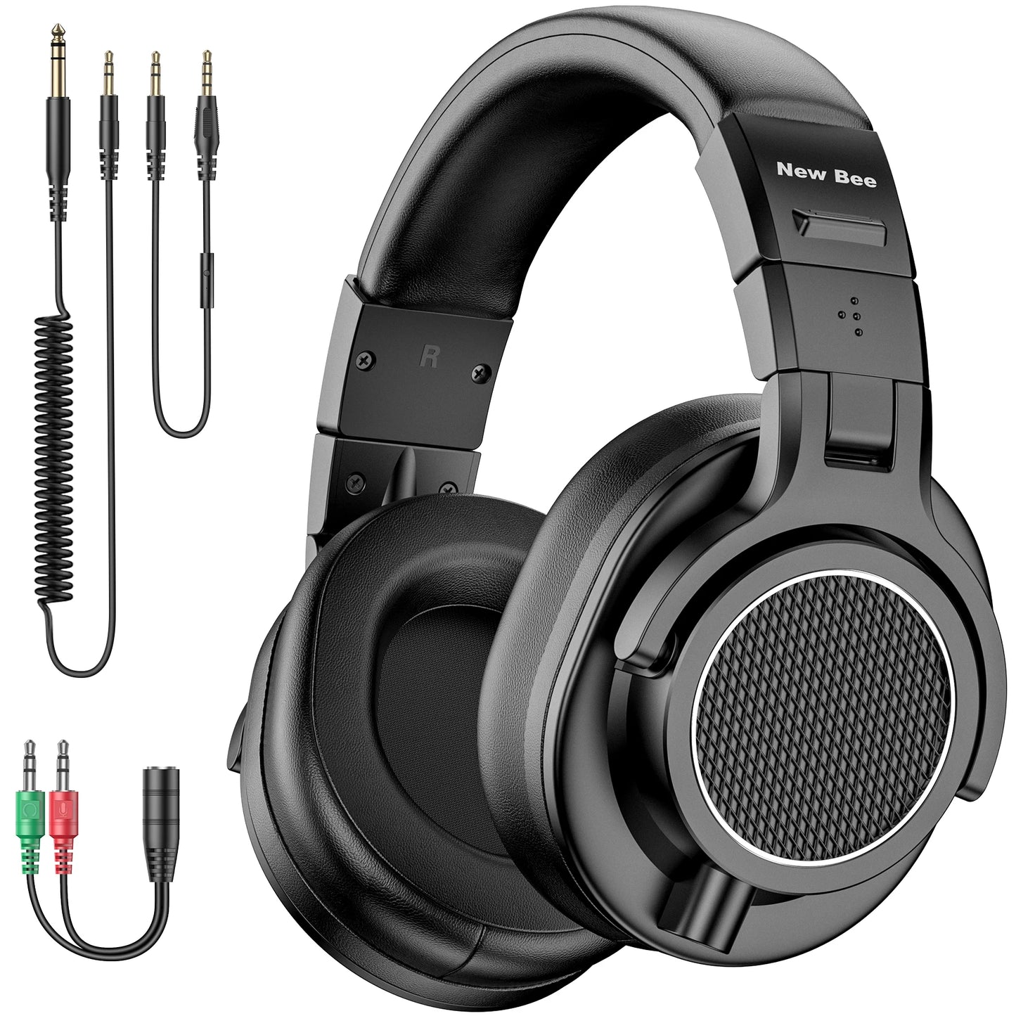 New Bee Wired Professional Studio DJ Headphones Hi-Res Over-Ear Studio Monitor Headphones with Microphone Support for Mixing, Recording, Gaming & Music Production