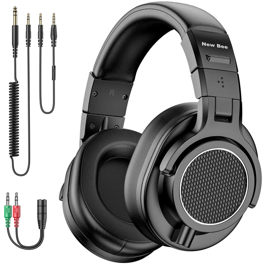 New Bee Wired Professional Studio DJ Headphones With Microphone Over Ear Hi-Res Studio Monitor Music Headset Earphone