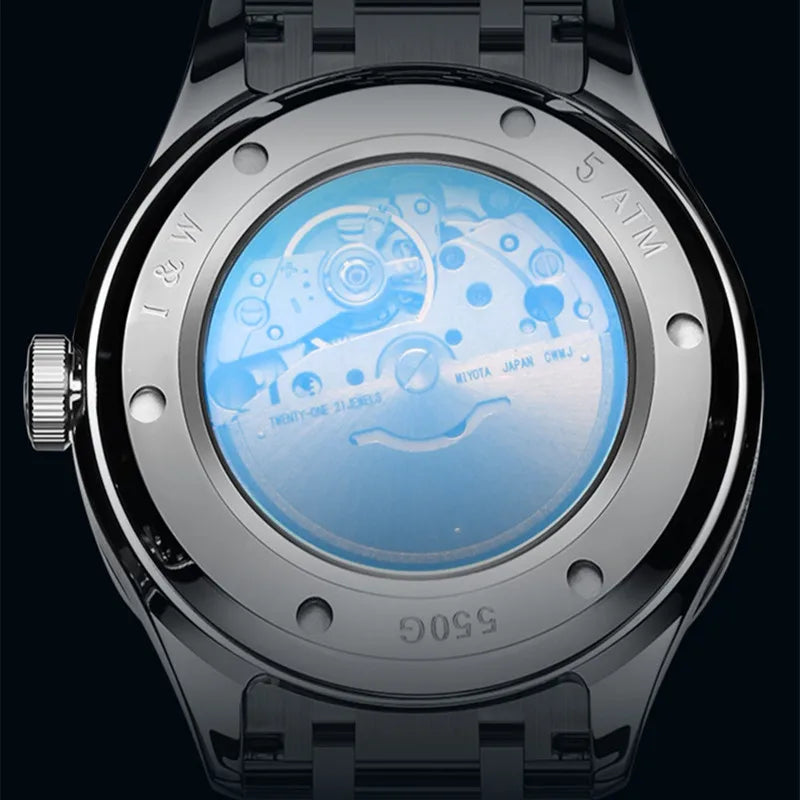 Luksusowy mechaniczny zegarek męski Reloj CARNIVAL z wolframu, mechanizm automatyczny MIYOTA 8205, wodoodporny.