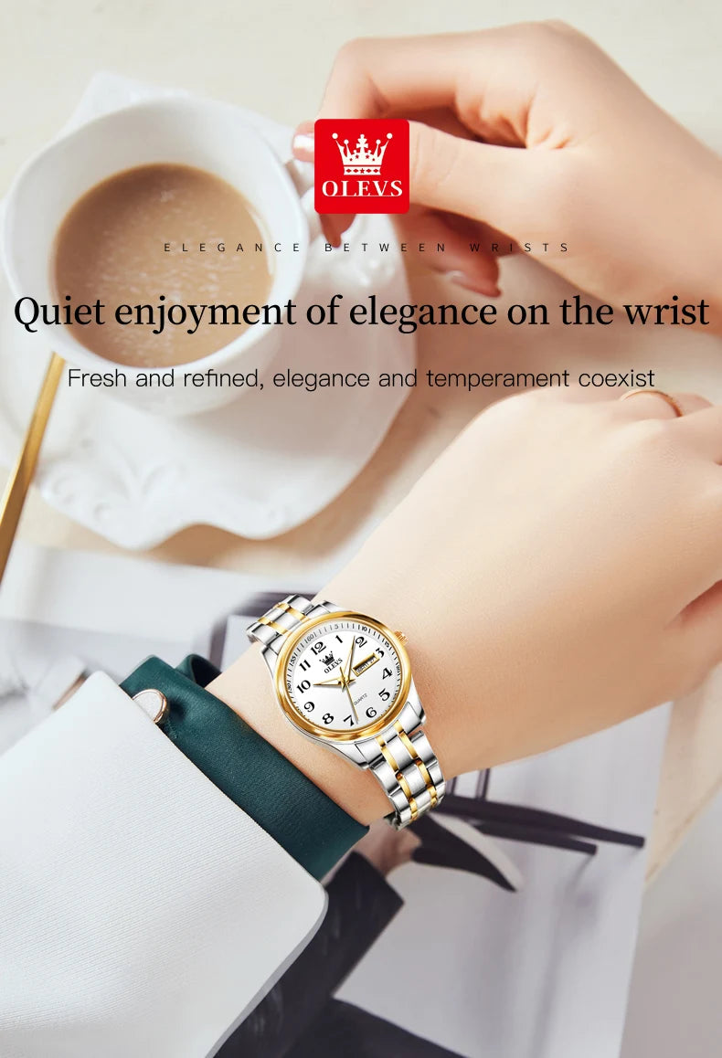 OLEVS Quartz Watch Women Fashion Ladies Watches Wrist Waterproof Luminous Stainless Steel Gold Women Watches Luxury Elegant