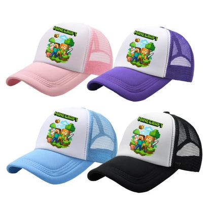 Minecraft Baseball Caps MC Pixel Game Character Print Peaked Adjustable Cartoon Sun Hat Summer Outdoor Mesh Casual Caps Gifts