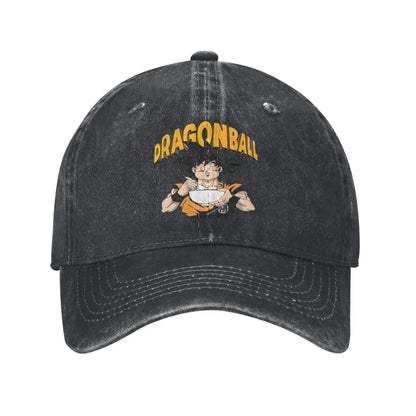 Produit gaming premium Fraquane, Retro DBZ dragon ball Goku Eating Ramen Baseball Caps Unisex Distressed Washed Sun Cap Outdoor Summer Adjustable Fit Hats Cap, équipement gamer