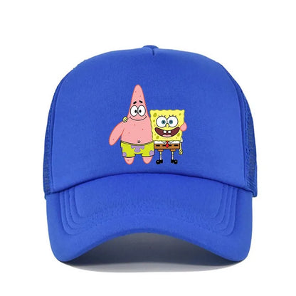 Módní roztomilá kšiltovka s potiskem SpongeBob, kreslená, pro muže i ženy, letní sluneční síťovaná čepice, anime, nastavitelná sluneční clona, golfová čepice, trucker čepice