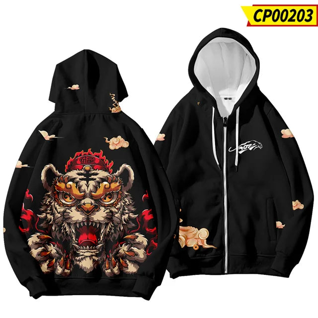 3D print majice s kapuljačom za Kinesku novu godinu za muškarce i djecu, modni dragon grafički sweatshirts, cool streetwear hoody top