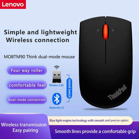 Lenovo ThinkPad Office Mouse Bluetooth + Wireless Dual-Mode Mouse, Ergonomic Wireless Office Mouse, 1200 DPI Portable Laptop Mouse