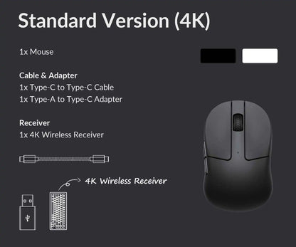 Keychron M4 Wireless Optical Mouse, Bluetooth & 2.4GHz Gaming Mouse, USB Type-C Wired Mouse, 26,000 DPI PixArt 3395 Ultra-Light Rechargeable Mouse