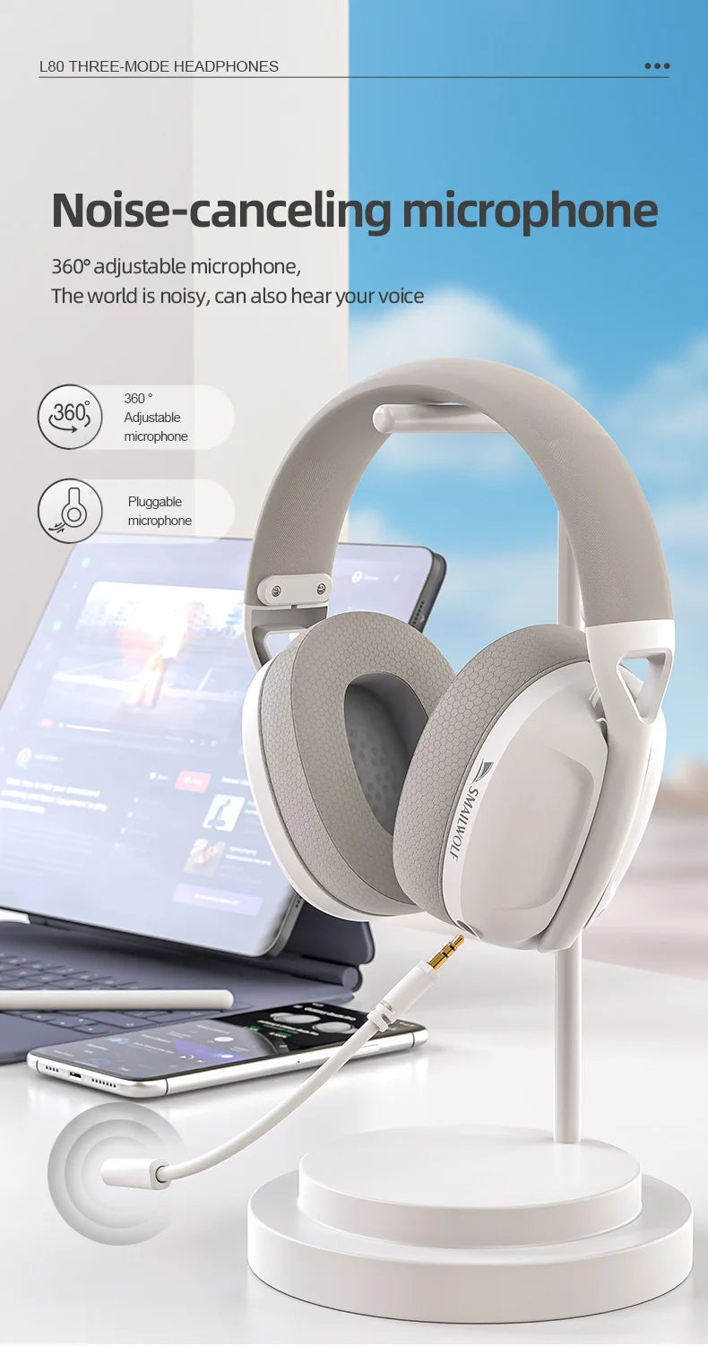 SMAILWOLF L80 Wireless Gaming Headset Bluetooth 5.0 & 2.4GHz Triple-Mode Gaming Headphones with Microphone for PC, Laptop, PS5 & Mobile
