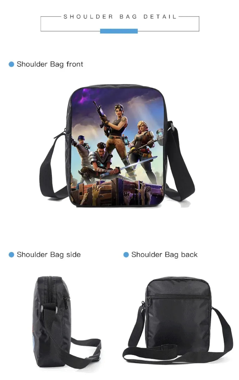 Conjunto de Mochila Fortnited 3PCS para Adolescentes e Estudantes, Saco de Viagem Fortress Night, Mochila Escolar 3D de Jogos Populares