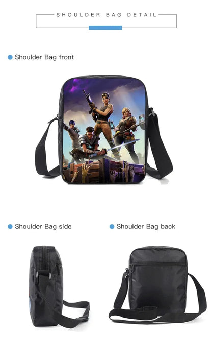 Conjunto de Mochila Fortnited 3PCS para Adolescentes e Estudantes, Saco de Viagem Fortress Night, Mochila Escolar 3D de Jogos Populares