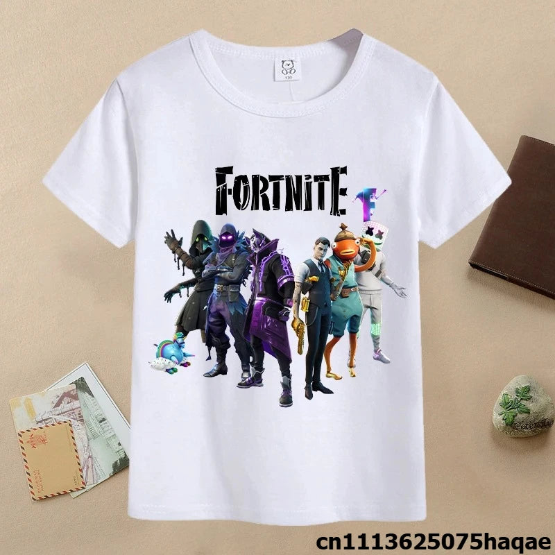 Summer Fortnites Children T-shirt Cartoon Game Figure Printed T-shirt Boys Casual Sports T-shirt Short Sleeves Kids Clothing