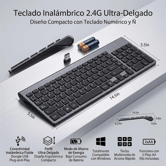 Spanish Layout 2.4G Wireless Keyboard Ultra-thin Multimedia Energy-saving Low Noise for Windows 10 Android TV Box