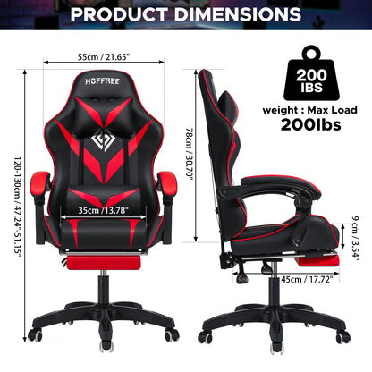Ergonomic Gaming Chair with Massage, Footrest & Lumbar Support, Reclining Computer Gaming Chair with Adjustable Armrest and Headrest