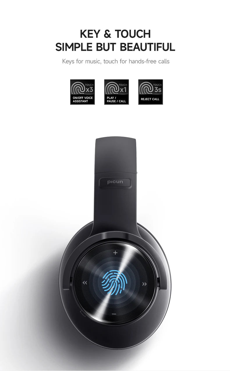 Picun B8 Wireless Bluetooth Headphones with 120H Playtime, Bluetooth 5.3, Deep Bass, Low Latency Gaming Headset with Microphone