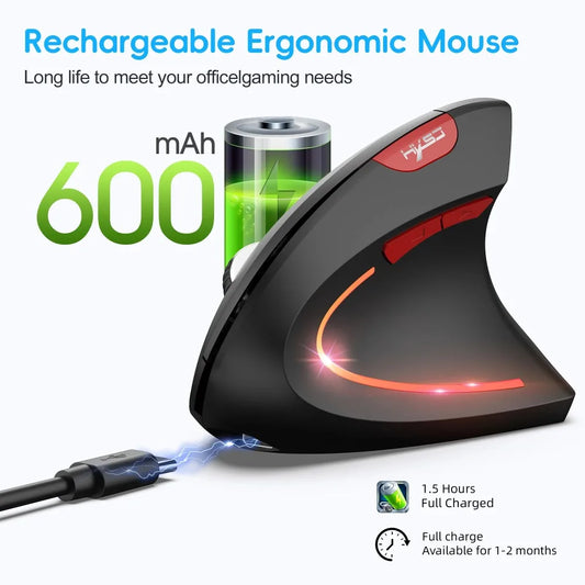 Dual Mode Wireless Vertical Mouse Bluetooth 5.1 Silent Ergonomic Mouse with 6 Buttons, Rechargeable Type-C 2400 DPI Vertical Mouse for Office Laptop PC