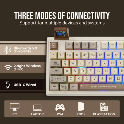 EPOMAKER RT100 95% Gasket-Mounted Wired/Bluetooth/2.4G Wireles Mechanical Keyboard with Multi-media Knob & Mini Display