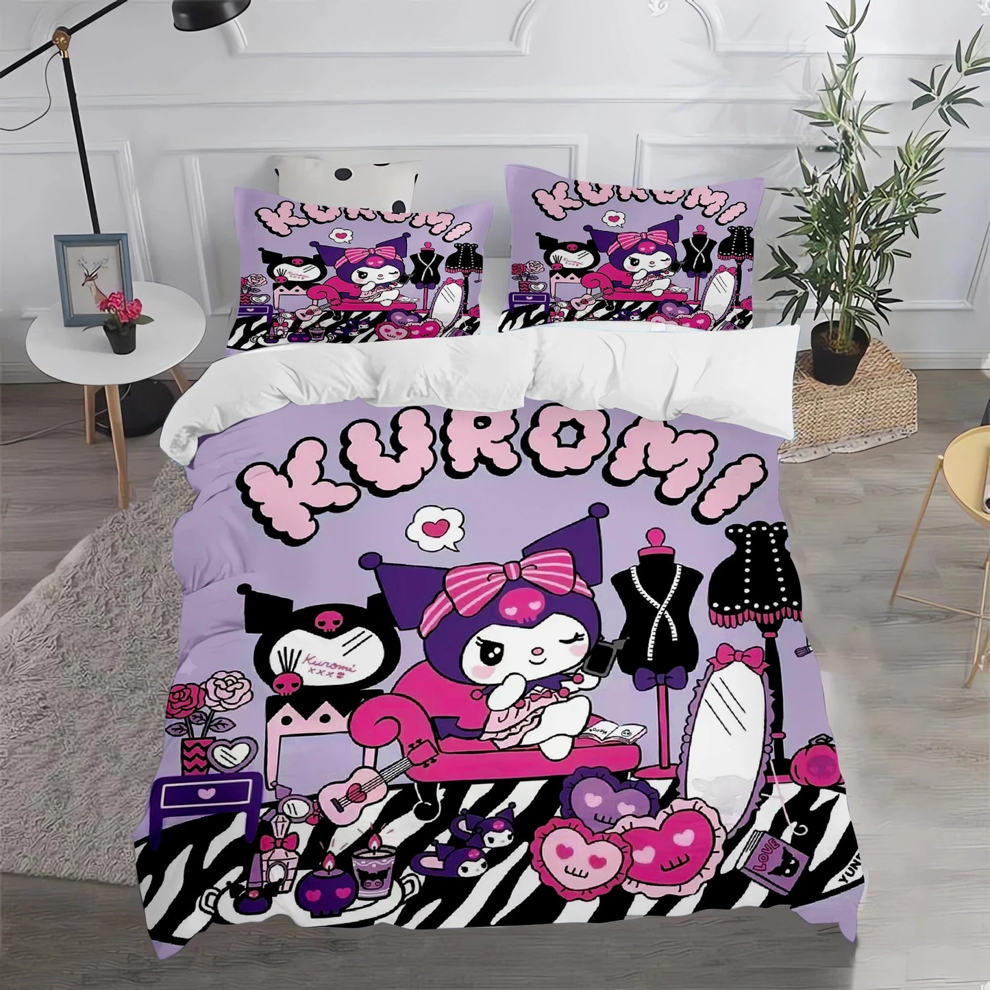 Kuromi Duvet Cover Cute Pillowcase Bedding Set Adult Boy Girl Bedroom Decoration Children Gift Single Double Large Size