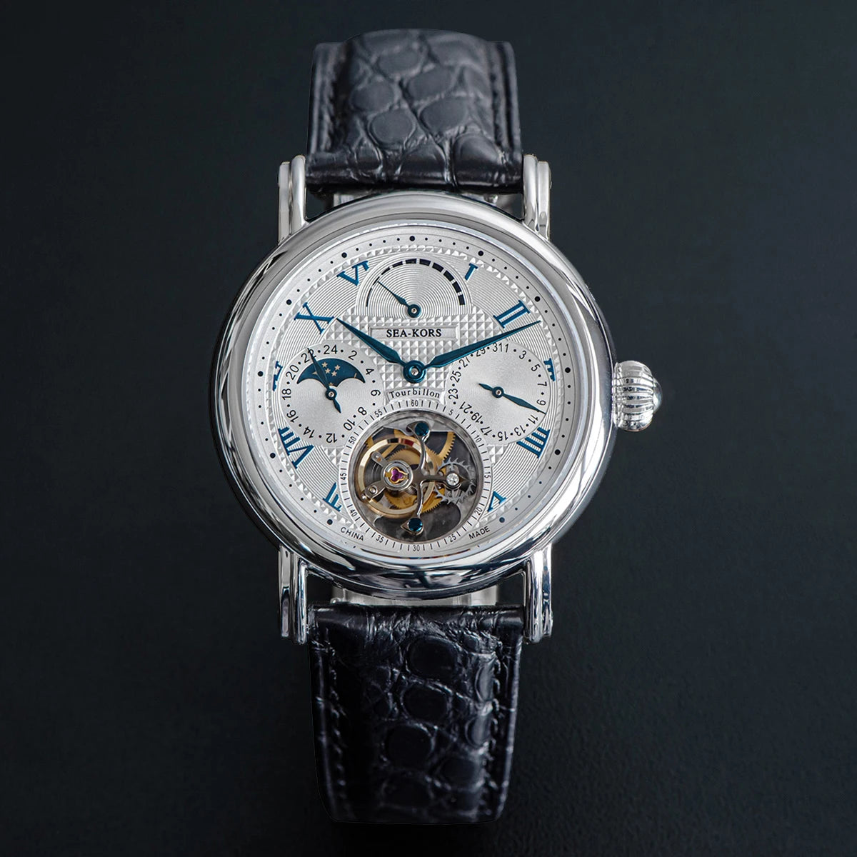 Sugess Seakors Man Tourbillon Watch Original ST8007 Movement Skeleton Dial Moonphase Wristwatche 316L Case Sapphire Romen Luxury
