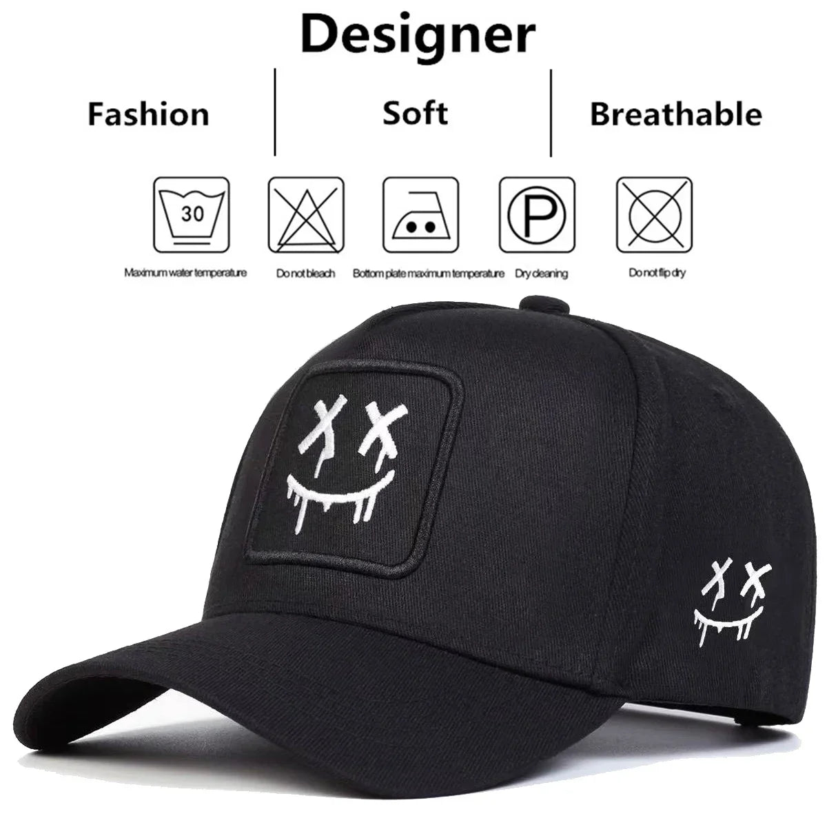 Cappellini da baseball unisex XX con ricamo a faccina sorridente, per primavera e autunno, da esterno, casual, regolabili, cappellino parasole, cappellino sportivo