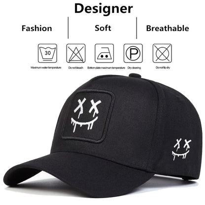 Cappellini da baseball unisex XX con ricamo a faccina sorridente, per primavera e autunno, da esterno, casual, regolabili, cappellino parasole, cappellino sportivo