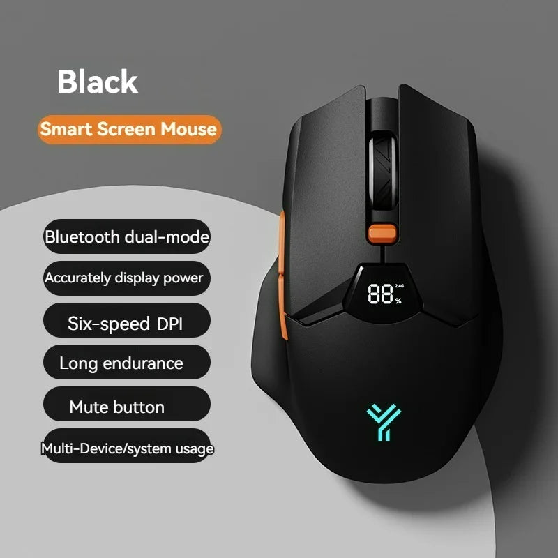 Wireless Bluetooth Mouse with Smart Screen Display, Dual Mode Bluetooth 5.1 & 2.4G Rechargeable Silent Mouse, 6400 DPI Ergonomic Office Mouse for Laptop, Tablet & Notebook