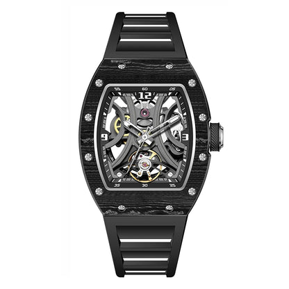 Luxury Automatic Watch Men Sports Barrel Skeleton Design Mechanical Movement Silicone Strap 5 ATM Waterproof Watches