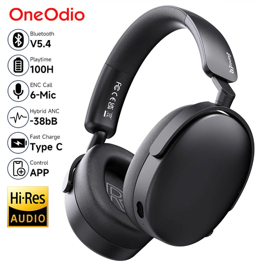 Auriculares inalámbricos Bluetooth 5.4 Oneodio SuperEQ A200 con ANC – Auriculares circumaurales con cancelación de ruido, micrófono ENC, audio Hi-Res y control desde app