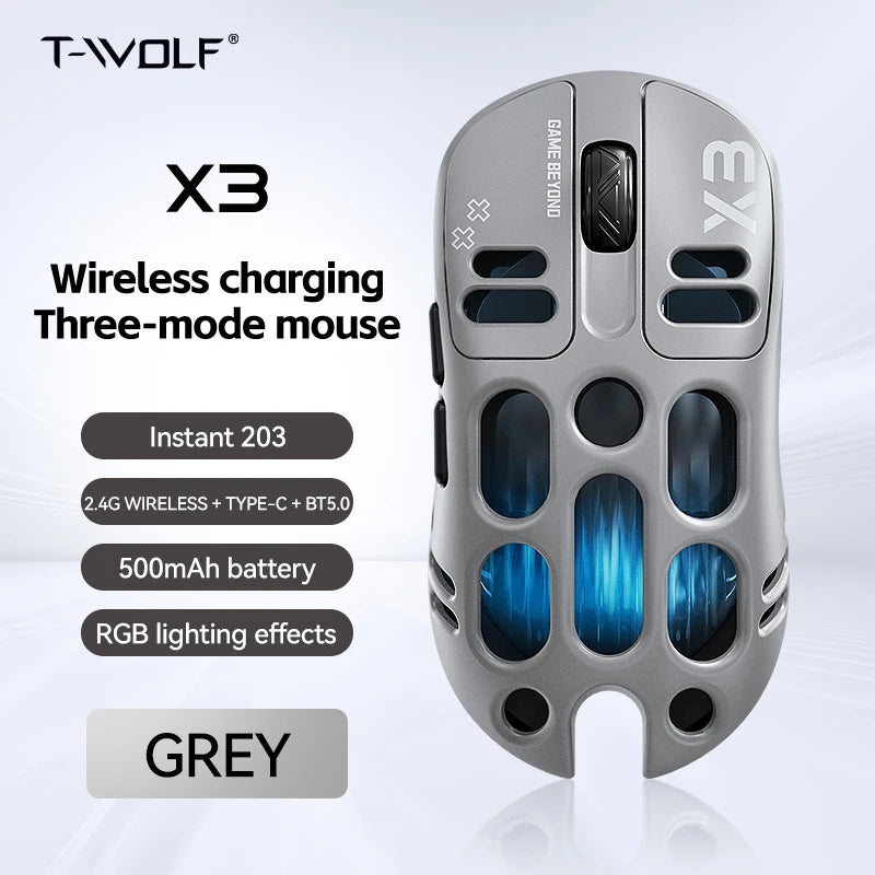 3-Mode Wireless Gaming Mouse with RGB Lighting, Lightweight Bluetooth Mouse, Rechargeable Esports Mouse for PC, Laptop & Gaming